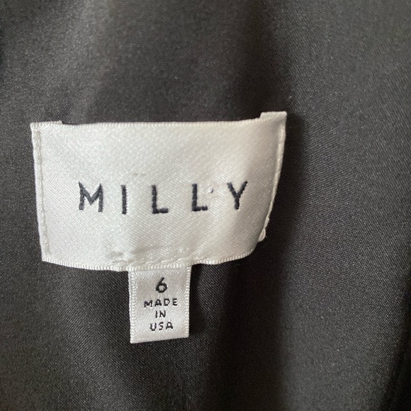 Milly, Black Stretch Silk Crepe Mini Dress, Tulip Butterfly Sleeve, Size 6 - Picture 7 of 10